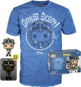 BACK TO THE FUTURE - Doc with Helmet Glow Pop! Vinyl Tee Box - EE EXCLUSIVE