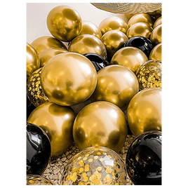 PRE-ORDER - PARTY BALOON PACK - GOLD BLACK & SEQUIN 105PCS LATEX BUNDLE