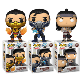 MORTAL KOMBAT - Scorpion #1021 Sub-Zero #1022 Liu Kang #1023 Figurine en vinyle Pop! - LOT DE 3